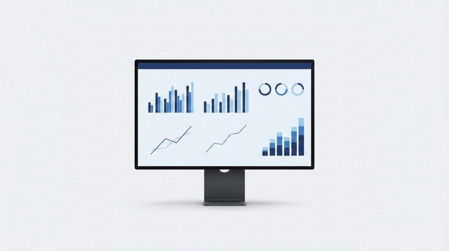 Monitor mostrando dashboard con gráficos y KPIs - Visualización de datos para análisis y reporting empresarial