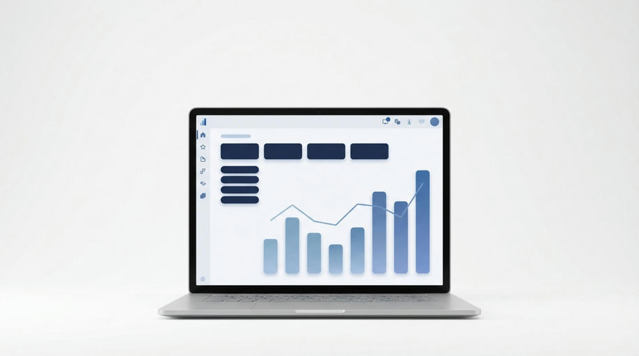 Portátil mostrando dashboard con gráficos de barras y líneas - Visualización de datos y análisis en Power BI