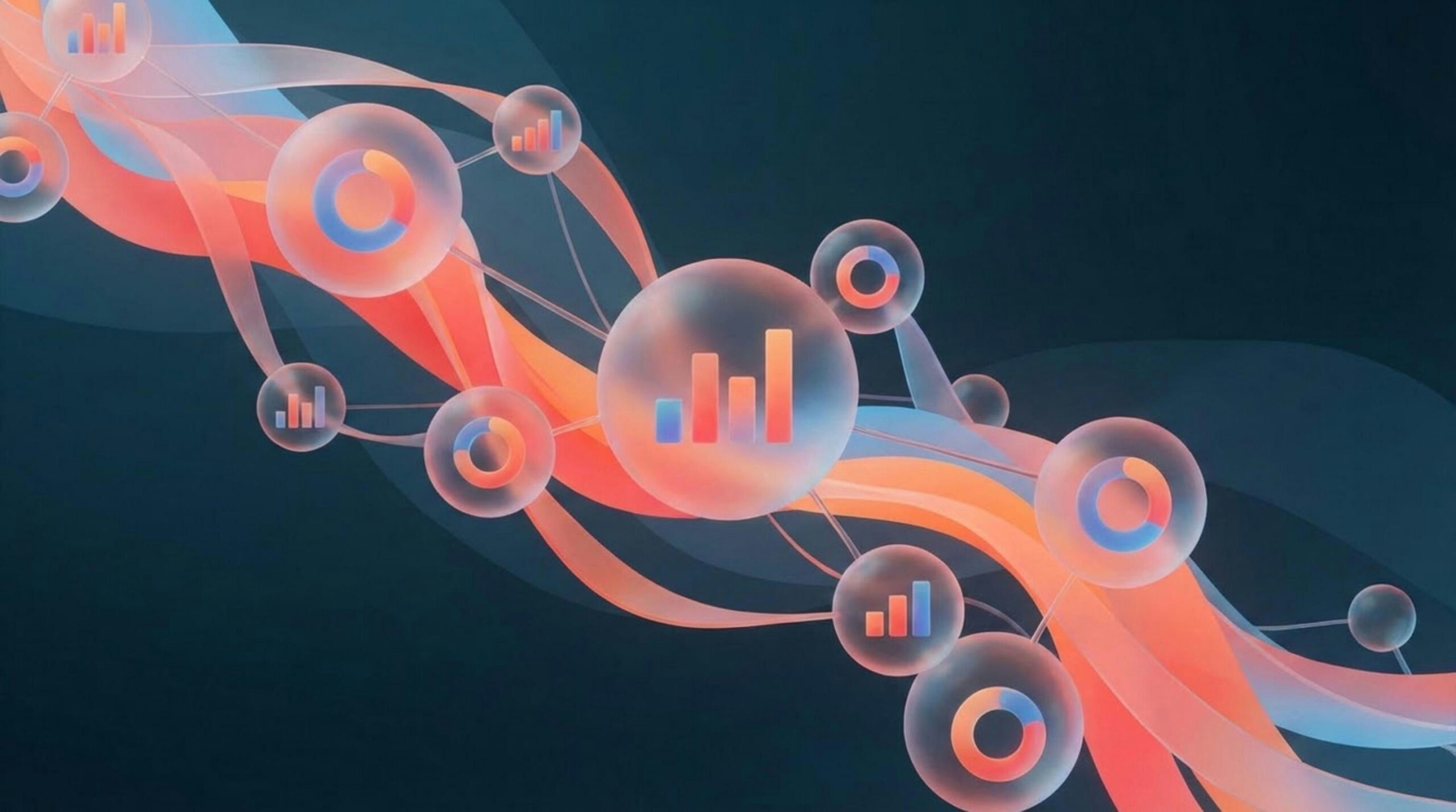 Diseño abstracto con gráficos circulares y barras representando visualización de datos - Análisis y reporting en Business Intelligence