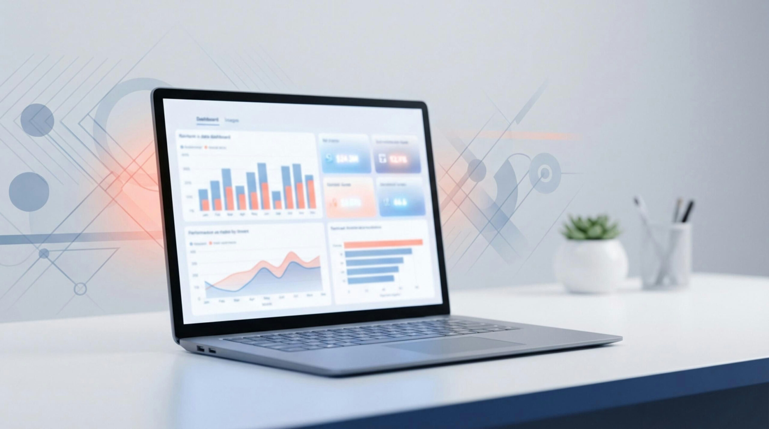 Portátil mostrando dashboard con gráficos y KPIs - Visualización de datos para análisis financiero y reporting