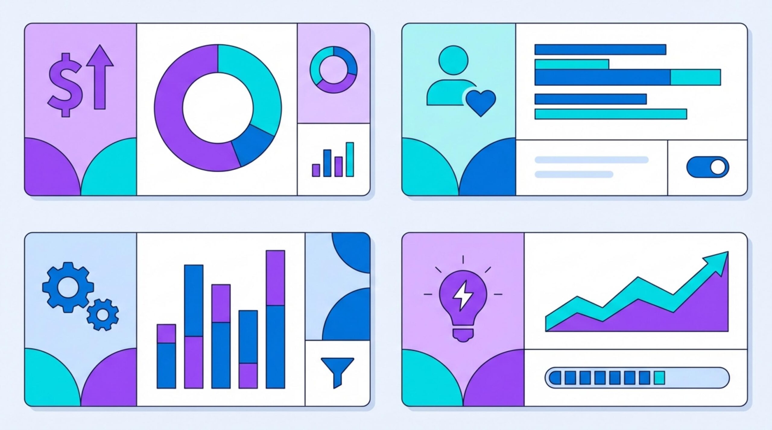Diseño con secciones de gráficos y KPIs financieros y de usuarios - Visualización de datos y análisis financiero