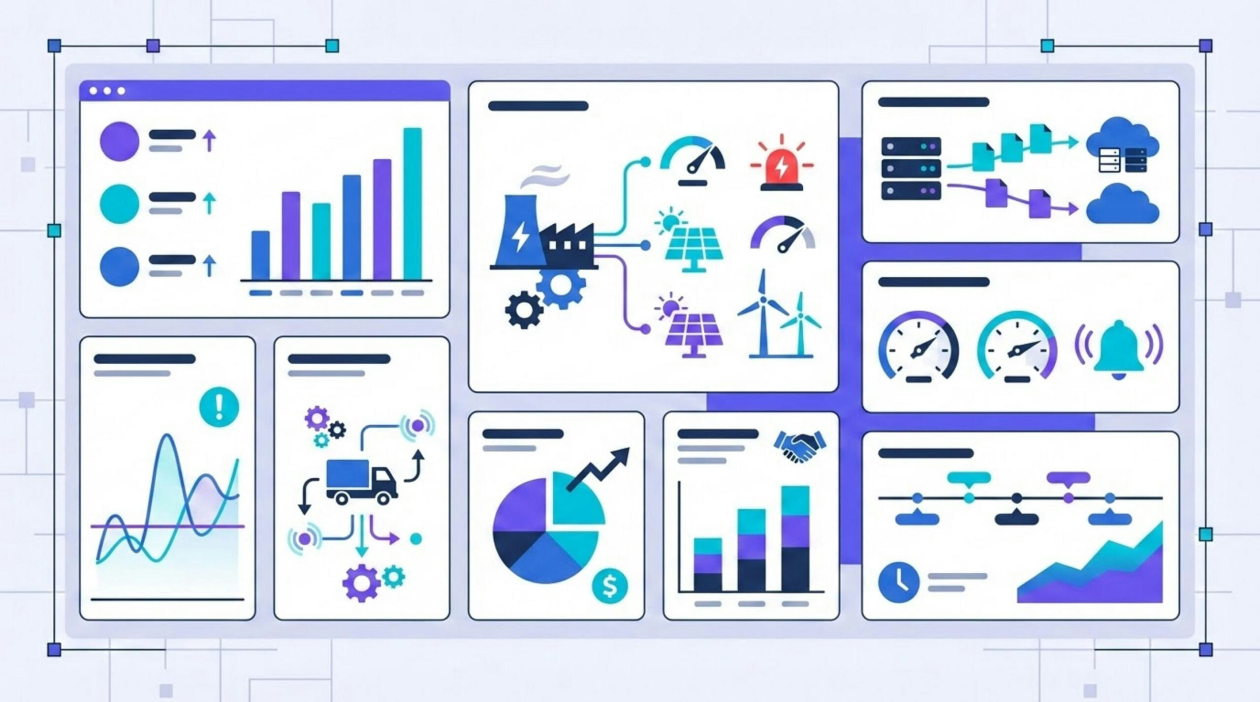 Collage de gráficos y KPIs en dashboard energético - Visualización de datos y análisis de gestión energética