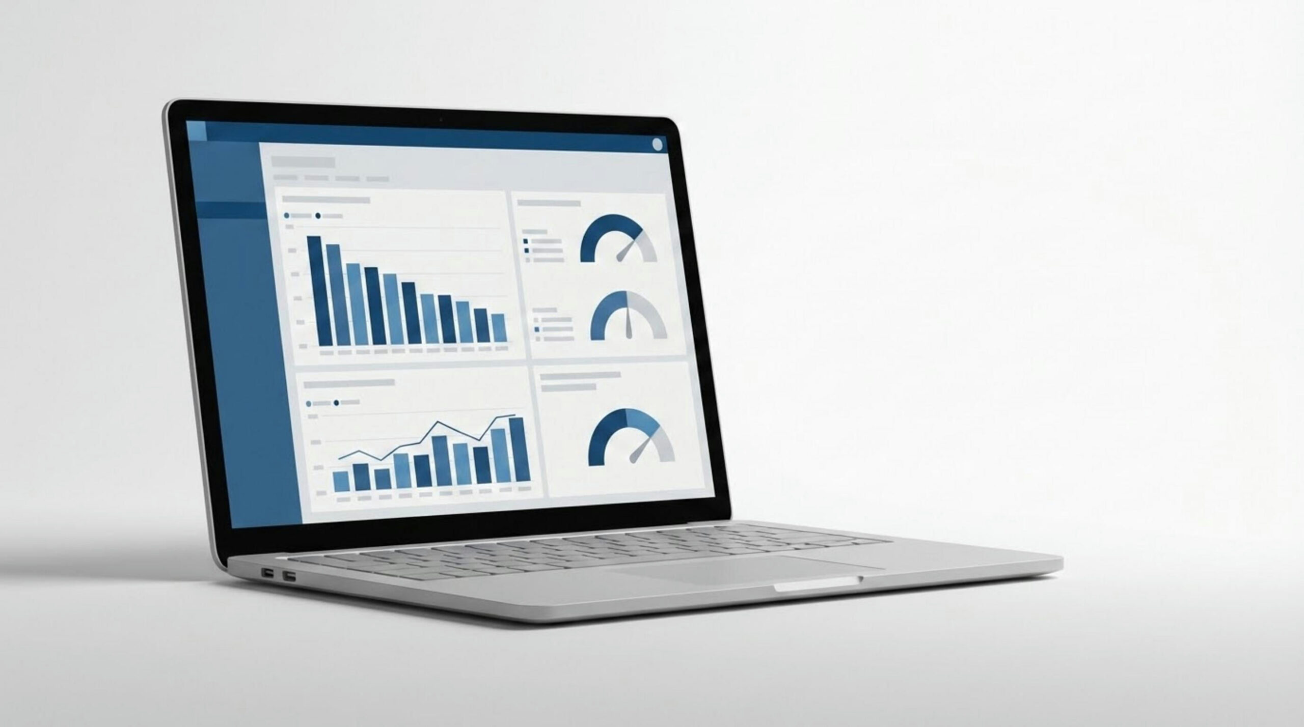 Portátil mostrando dashboard con gráficos y KPIs - Análisis de datos y visualización para reporting empresarial
