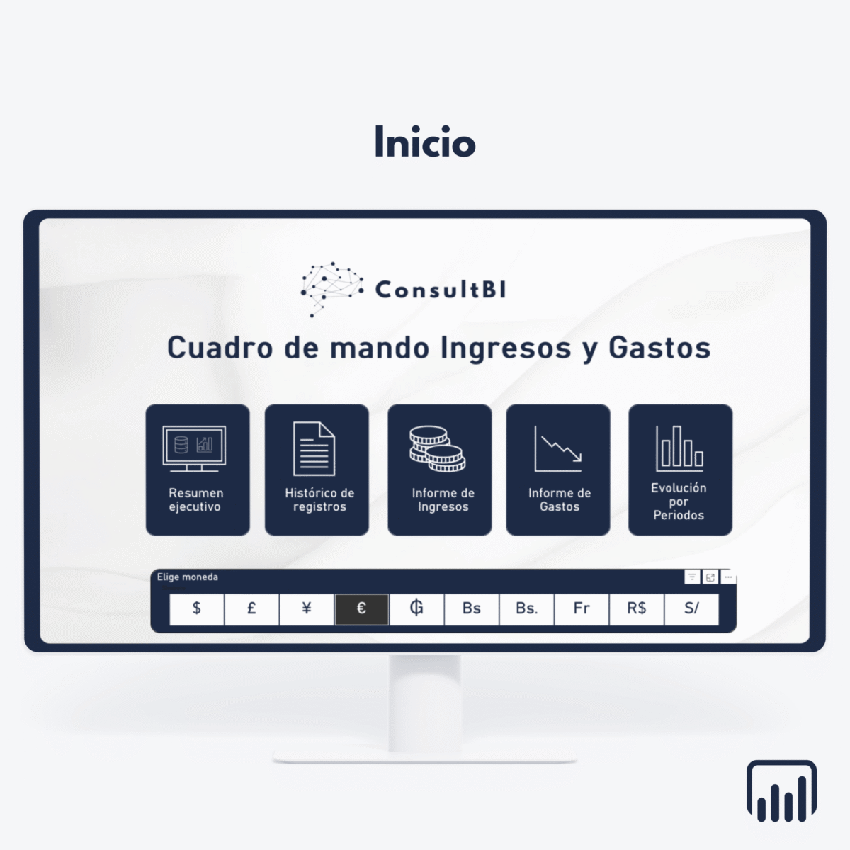 Pantalla de ordenador con dashboard financiero de ingresos y gastos - Análisis y reporting financiero
