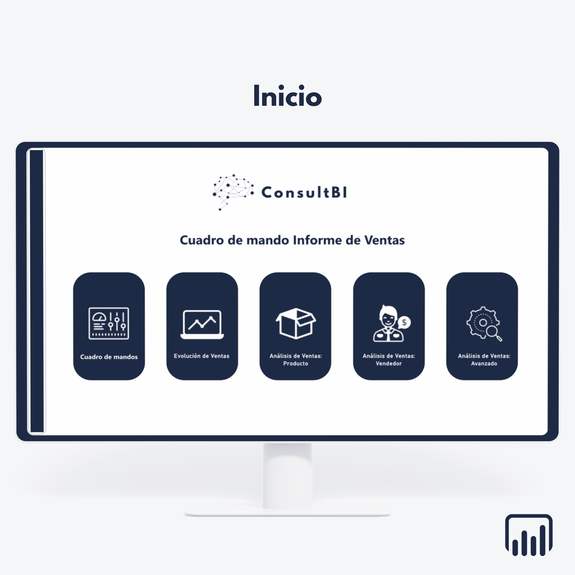 Monitor mostrando dashboard de ventas con análisis y KPIs comerciales - Visualización de datos retail