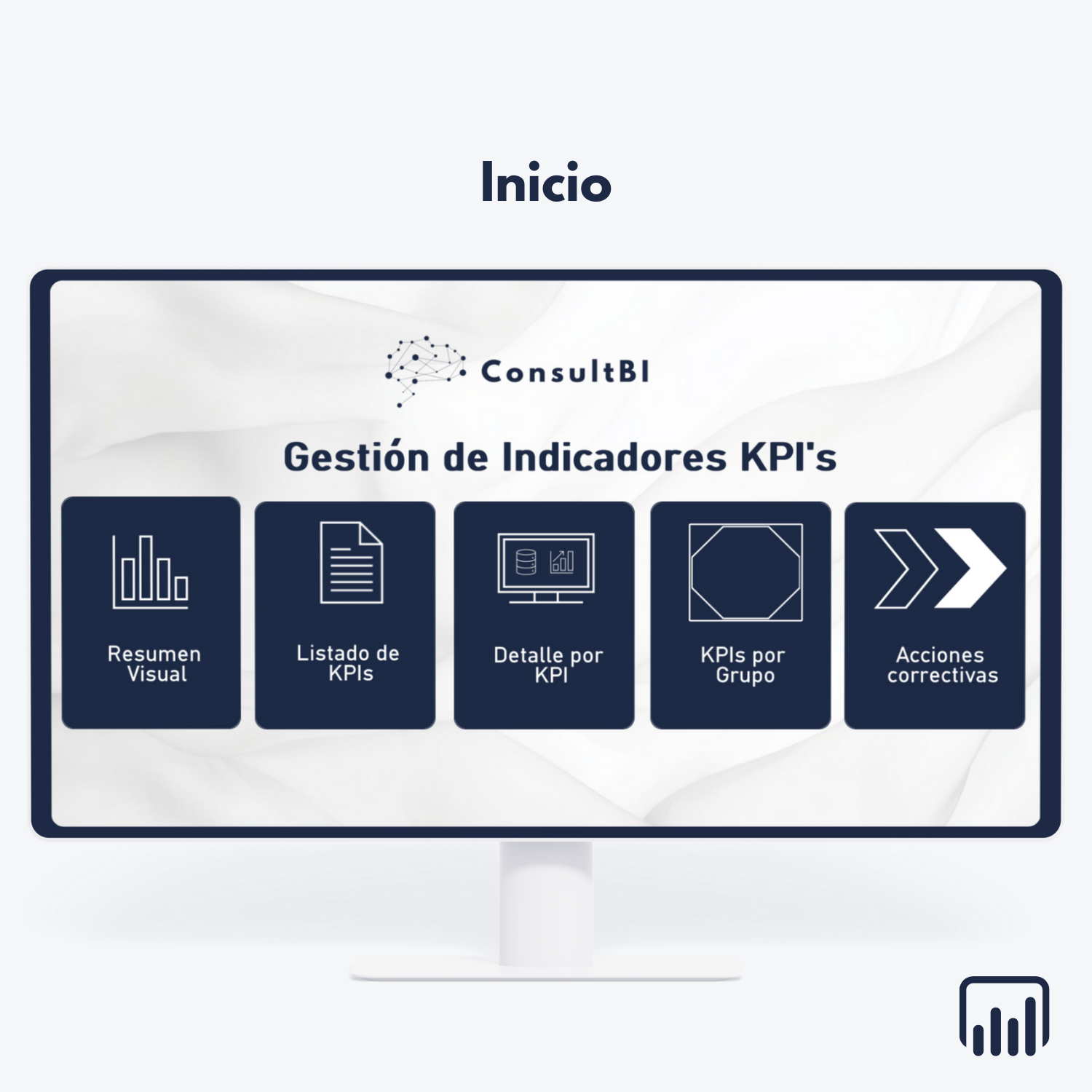 Monitor con interfaz de gestión de KPIs mostrando resumen y acciones correctivas - Análisis de datos y seguimiento de indicadores