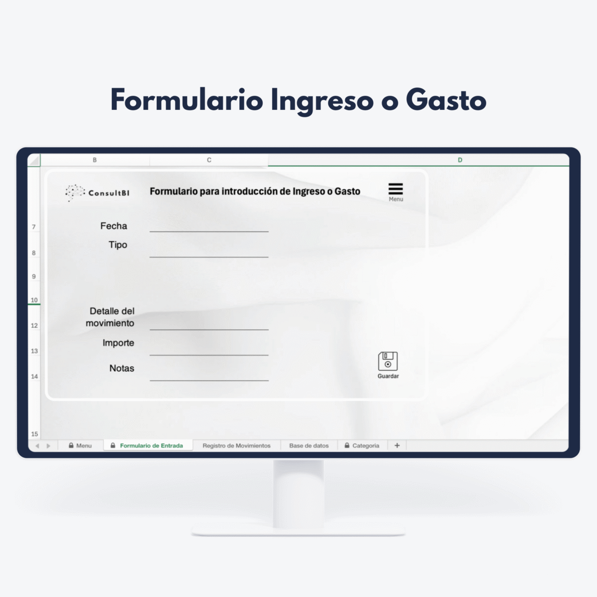 Pantalla con formulario digital de ingresos y gastos - Gestión financiera y análisis de datos contables