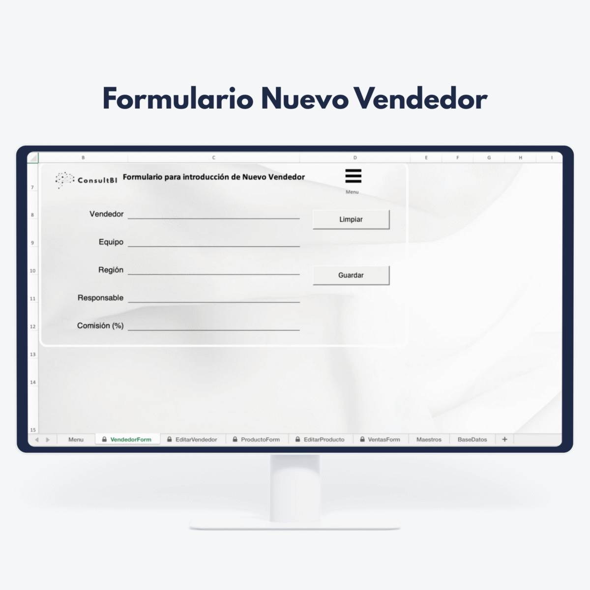 Pantalla con formulario digital para nuevo vendedor - Gestión comercial y análisis de datos de ventas