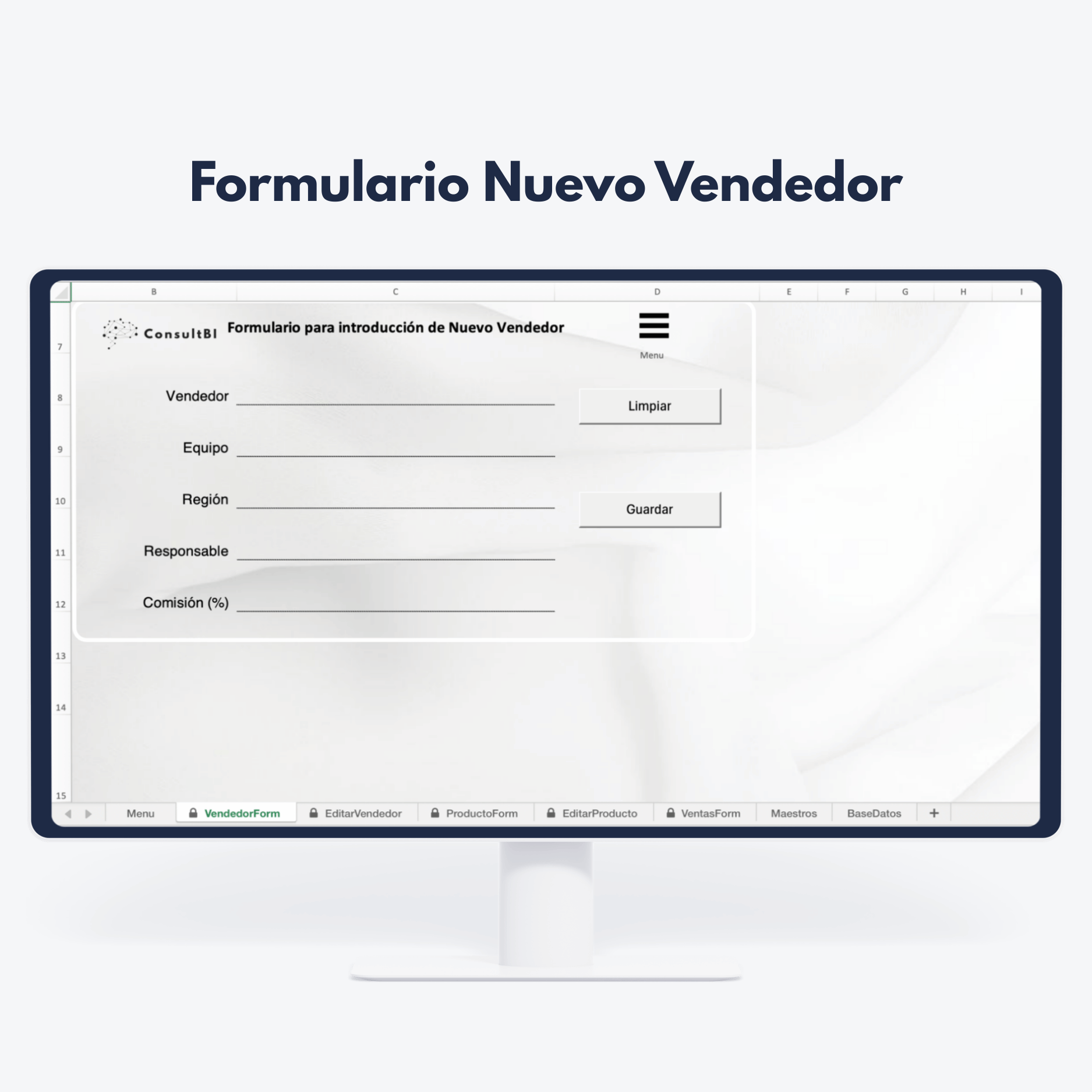 Pantalla con formulario digital para nuevo vendedor - Gestión comercial y análisis de datos de ventas