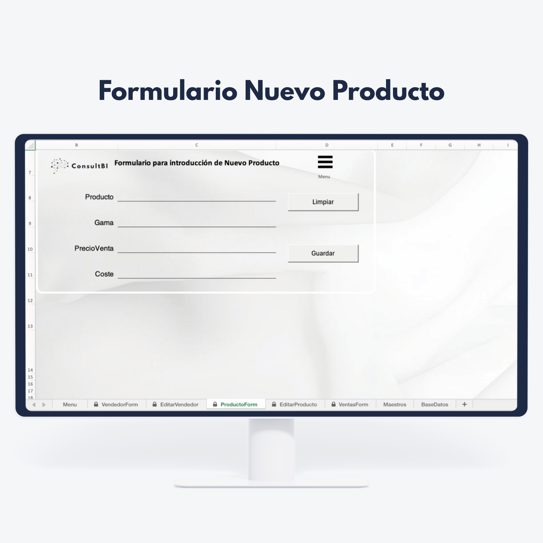 Monitor mostrando formulario de gestión de productos - Visualización y análisis de datos comerciales en retail