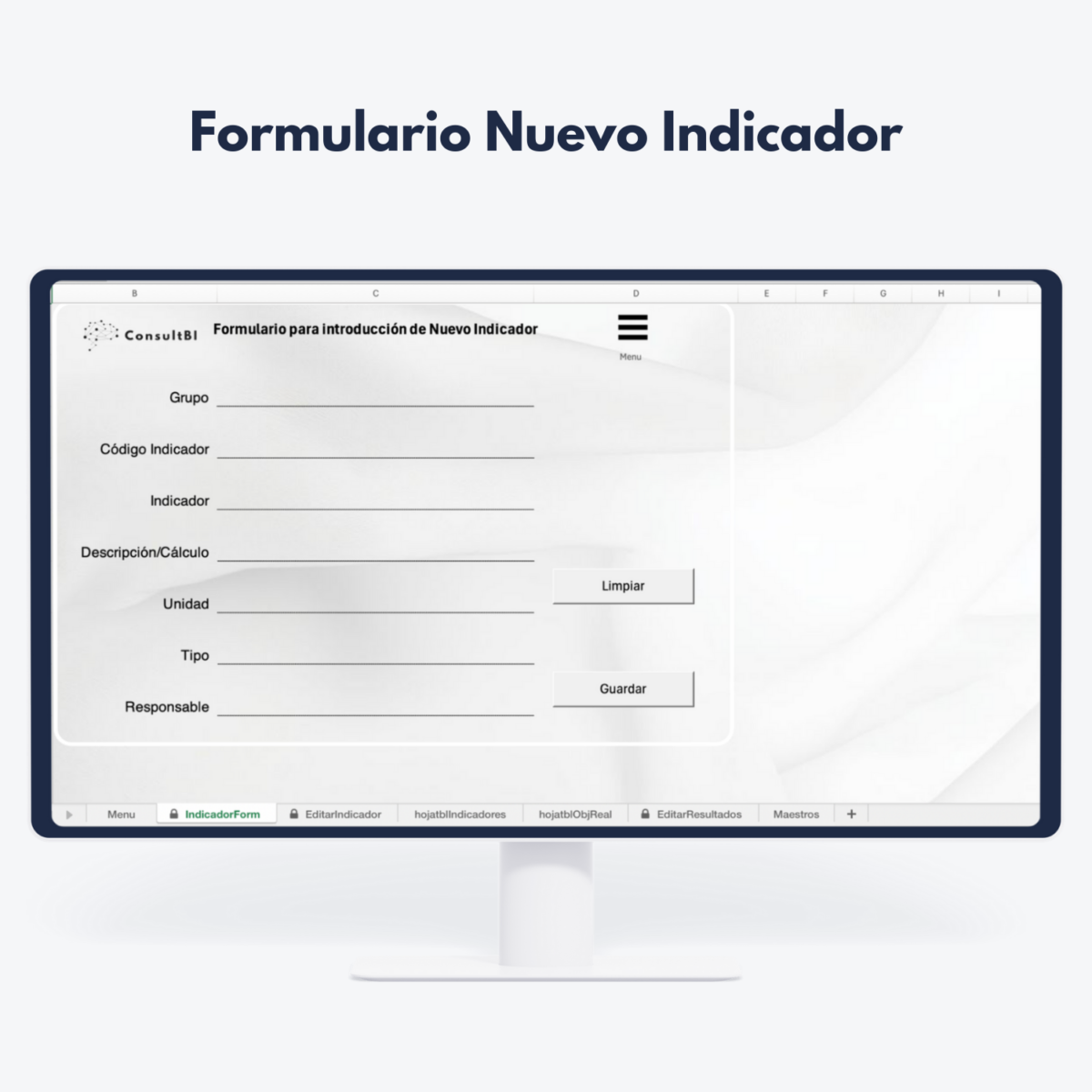 Pantalla de ordenador con formulario para nuevo indicador en Power BI - Gestión y creación de KPIs personalizados