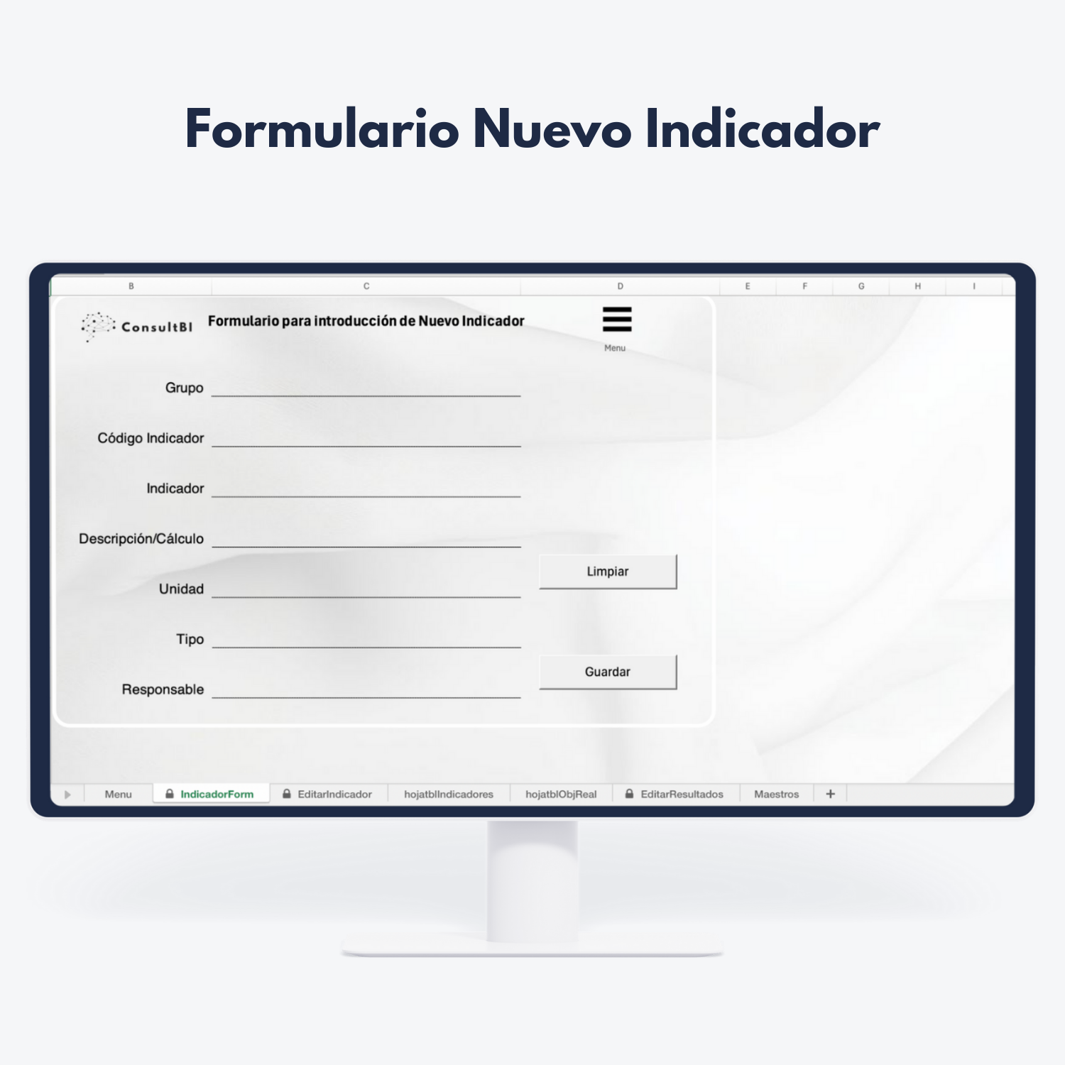 Pantalla de ordenador con formulario para nuevo indicador en Power BI - Gestión y creación de KPIs personalizados