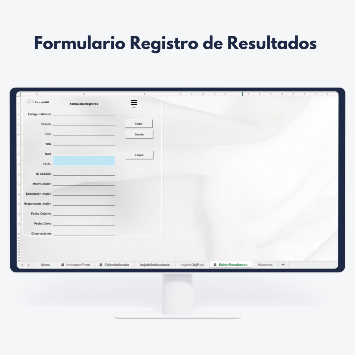 Pantalla con formulario de registro de resultados en ordenador - Gestión de KPIs y análisis de datos operativos