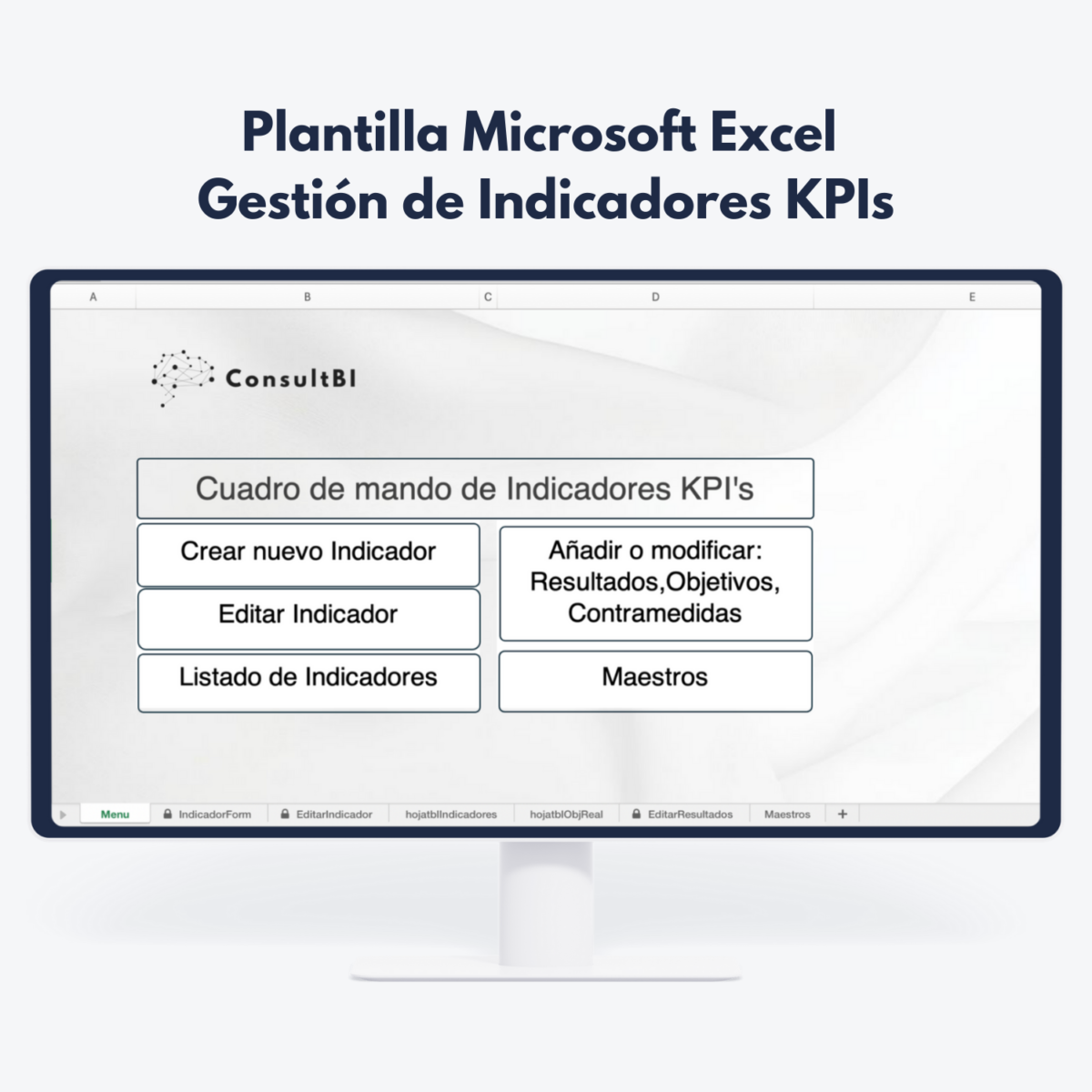 Pantalla con plantilla Excel para gestión de KPIs - Control y análisis de indicadores en reporting empresarial