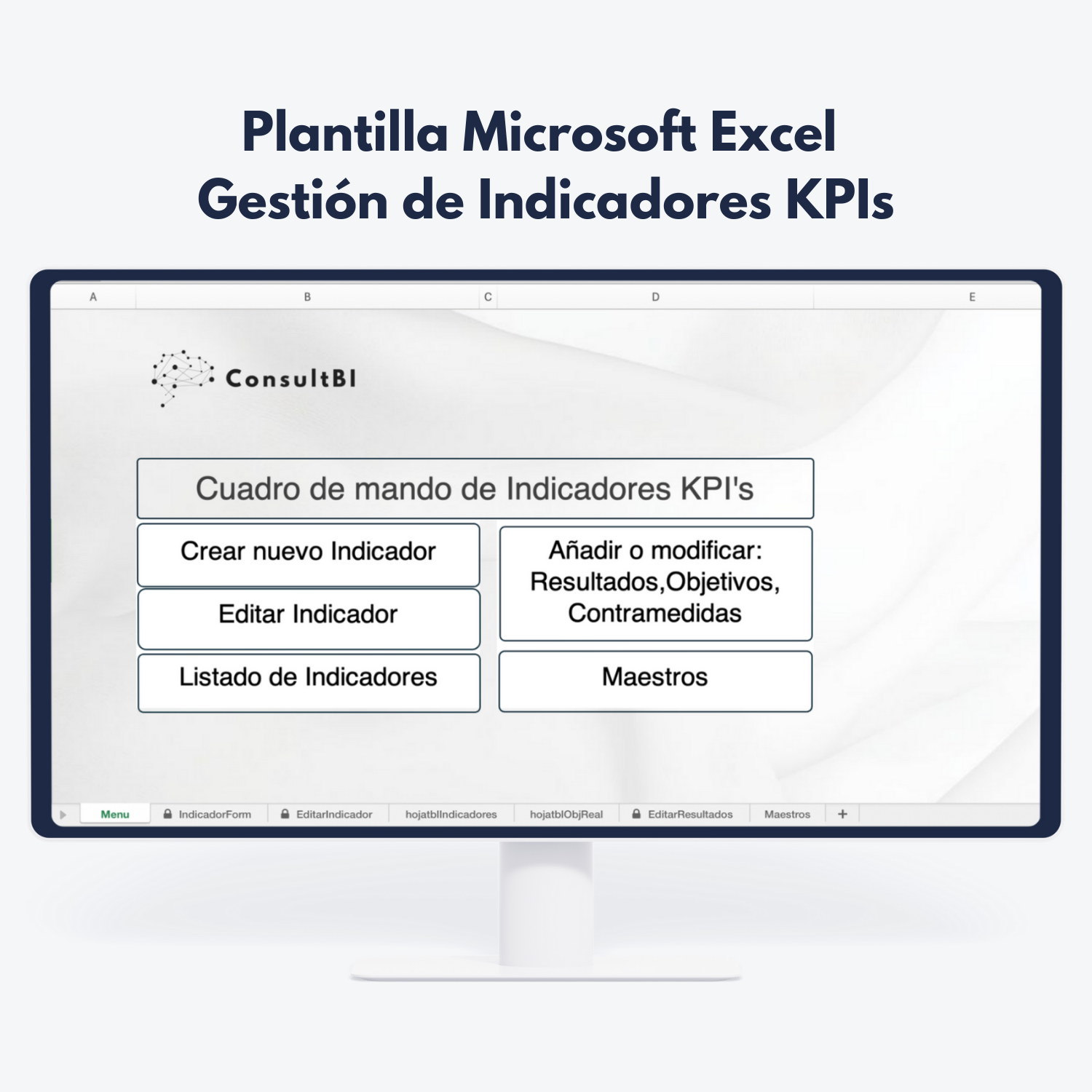 Pantalla con plantilla Excel para gestión de KPIs - Control y análisis de indicadores en reporting empresarial