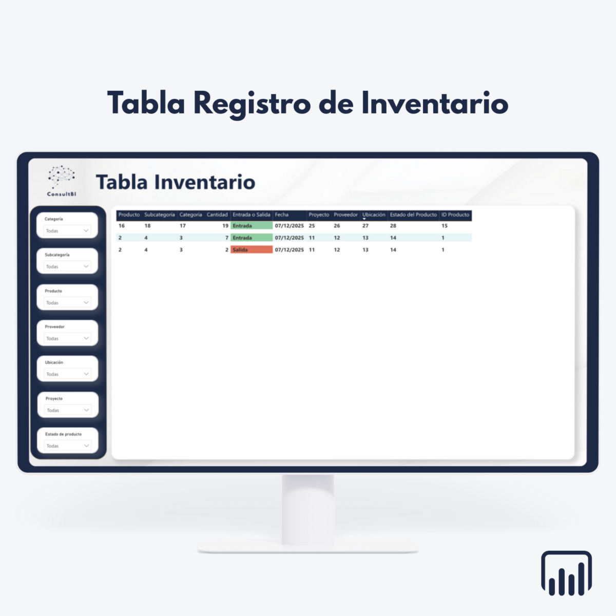 Pantalla con tabla de gestión de inventario en ordenador - Control y análisis de stock y movimientos logísticos