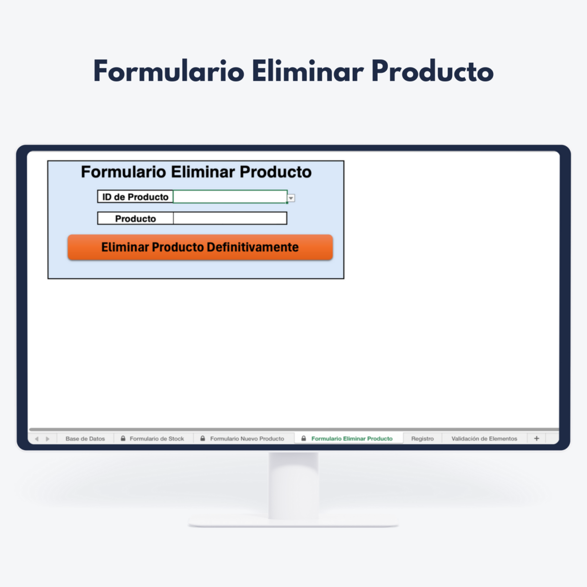 Pantalla de ordenador con formulario para eliminar producto - Gestión de datos y control de inventario en retail