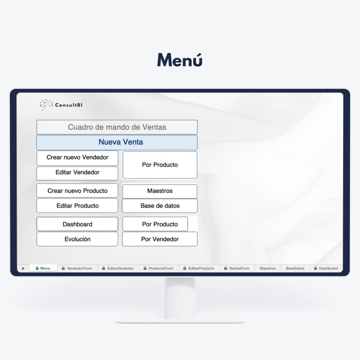 Pantalla con dashboard de gestión de ventas y menú en español - Análisis y control comercial en retail