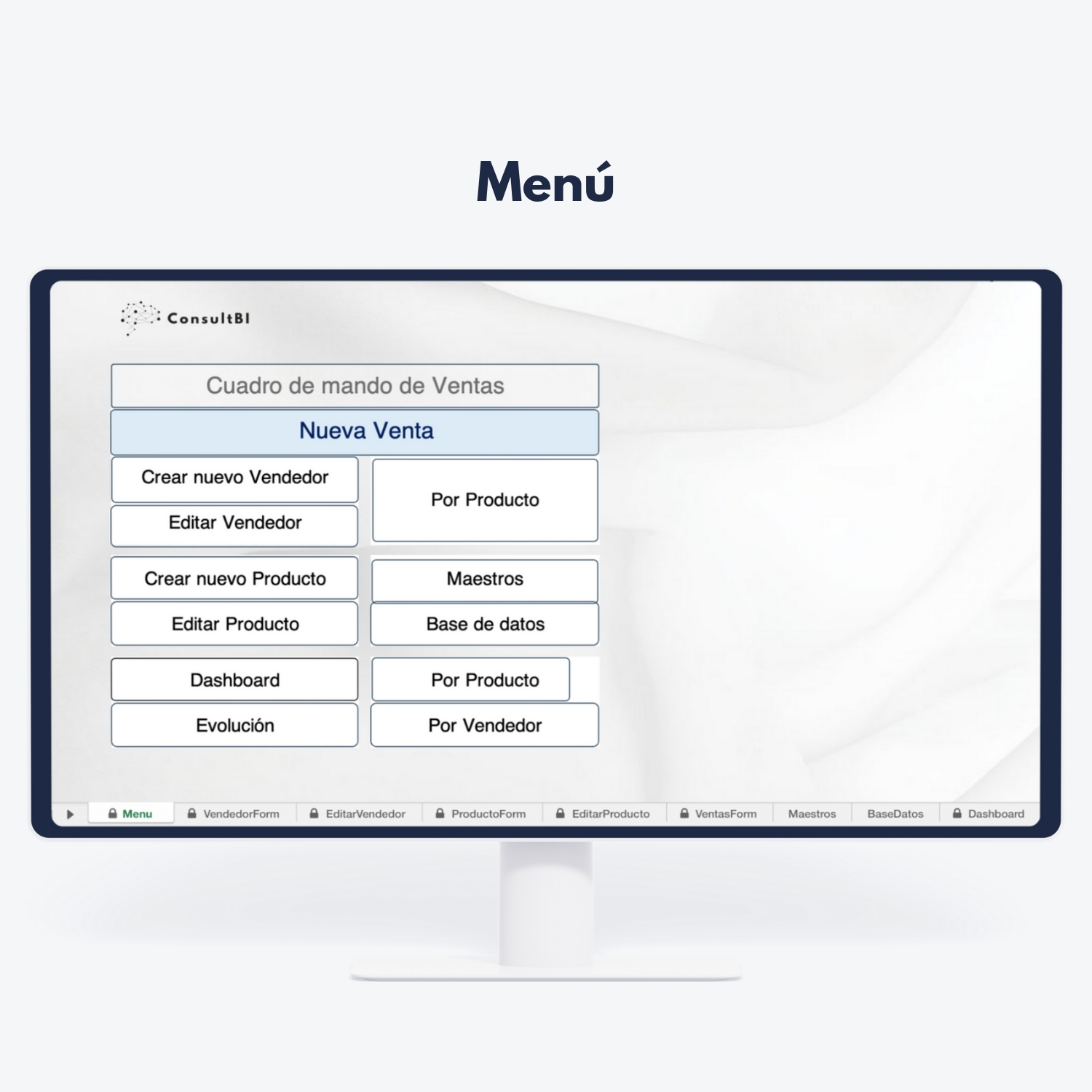 Pantalla con dashboard de gestión de ventas y menú en español - Análisis y control comercial en retail