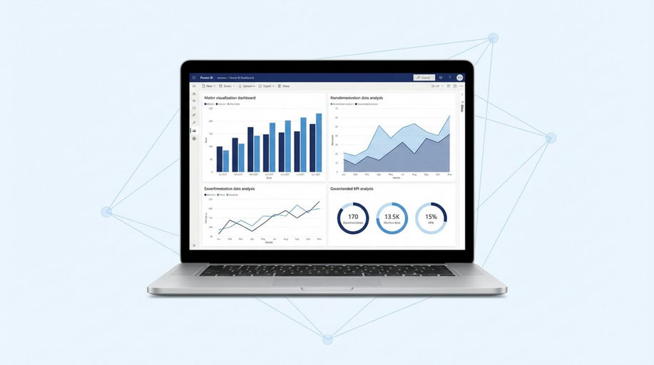 Portátil mostrando dashboard con gráficos y KPIs variados - Visualización de datos para análisis empresarial